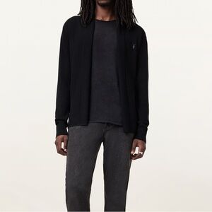 All Saints Nomo Mode Merino Wool Knit Black Open Cardigan